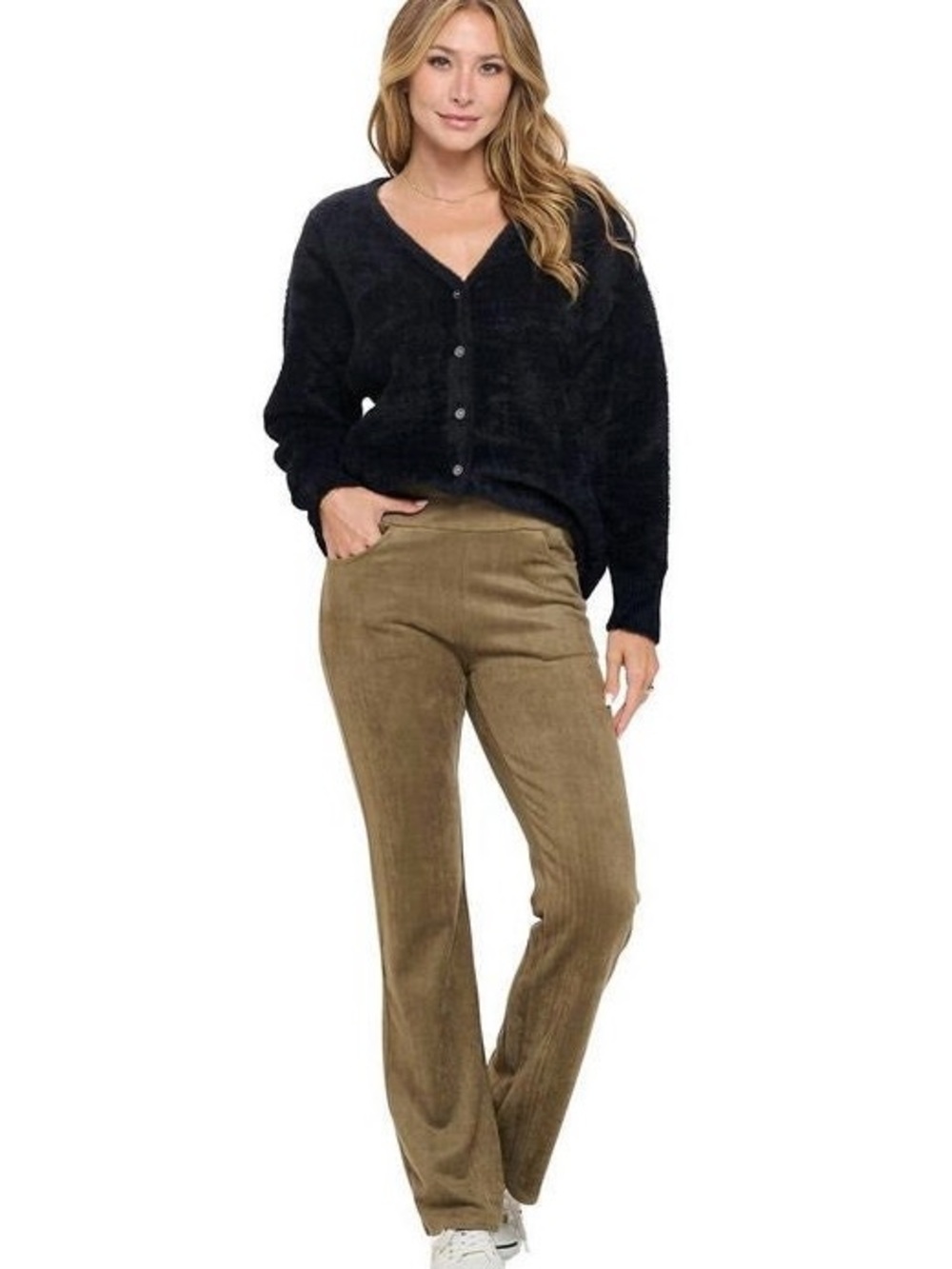 Aryeh Olive Wide-Leg Suede-Look Pants
